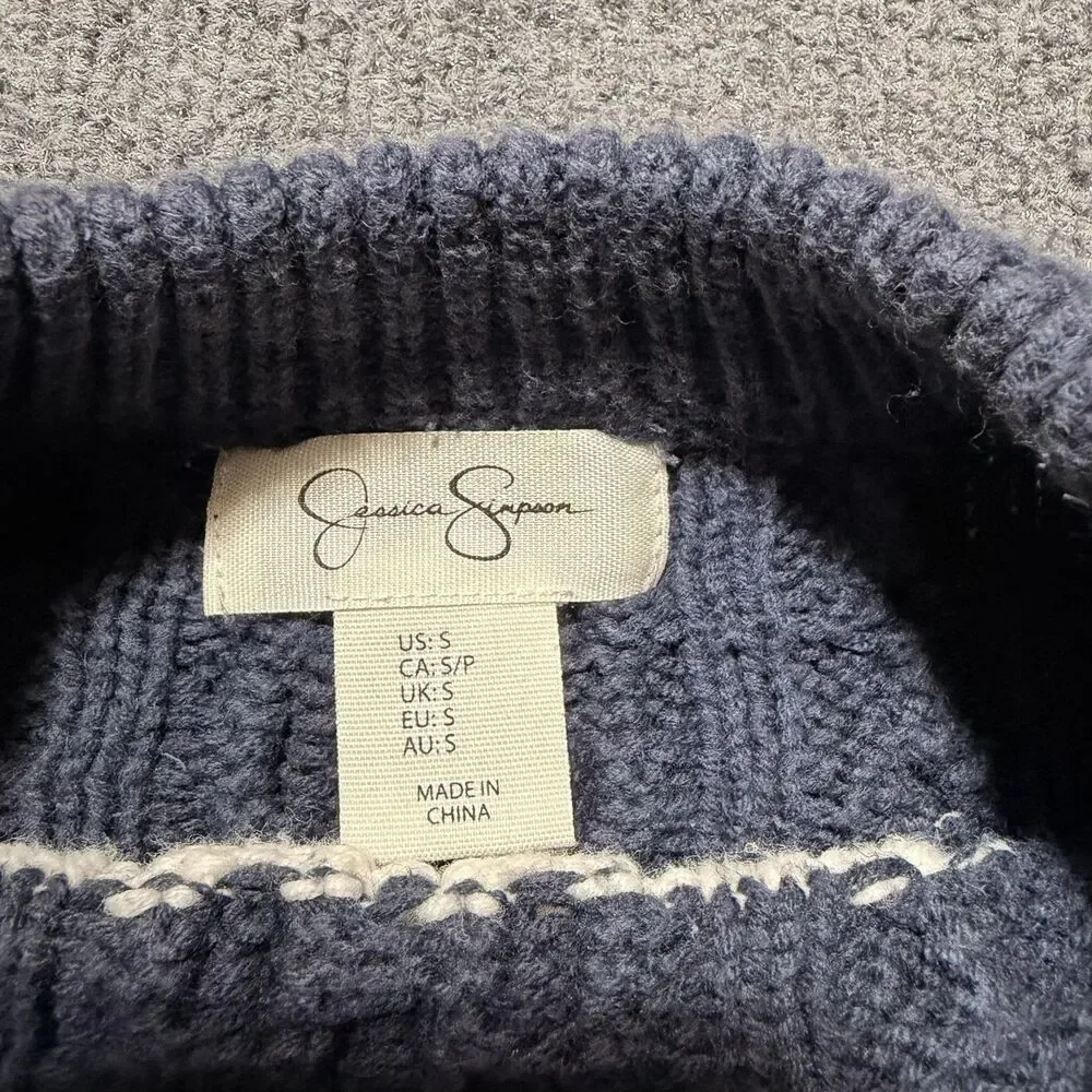 Jessica Simpson Sweater Womens Small Blue Striped Cable Knit Pullover Crewneck